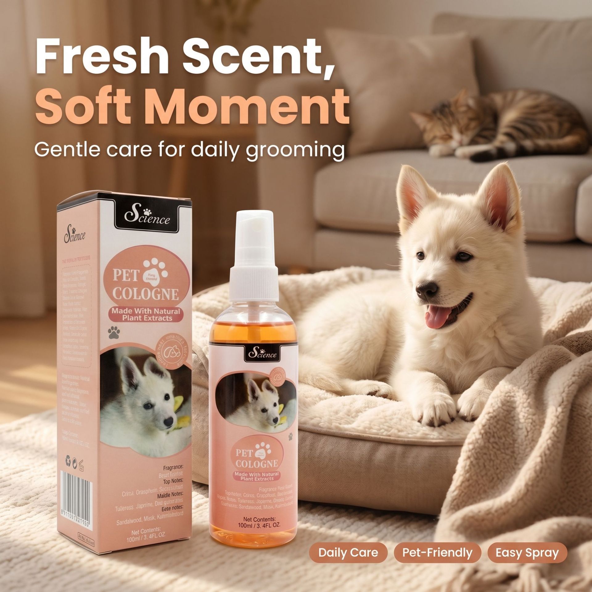 Pet Cologne Spray - สเปรย์น้ำหอมสำหรับสุนัขและแมว SES100mlPet Cologne Spray กำจัดกลิ่นไม่พึงประสงค์ กลิ่นหอมสดชื่นยาวนาน