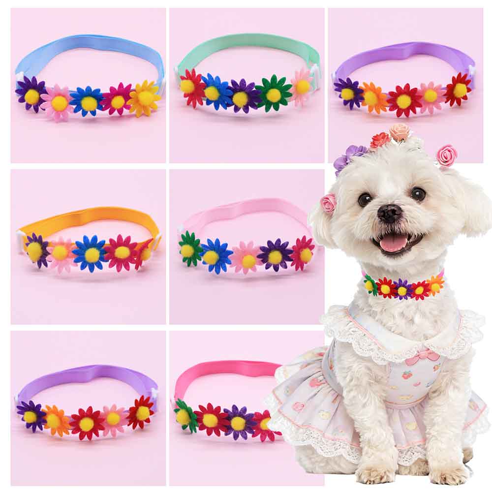 Pet Supplies In Bulk - โบว์ผูกคอสุนัขหลากสี 50 ชิ้น พร้อมดอกไม้ประดับ สำหรับสุนัขพันธุ์เล็ก แฟชั่นโบว์ผูกคอรูปดอกทานตะวัน