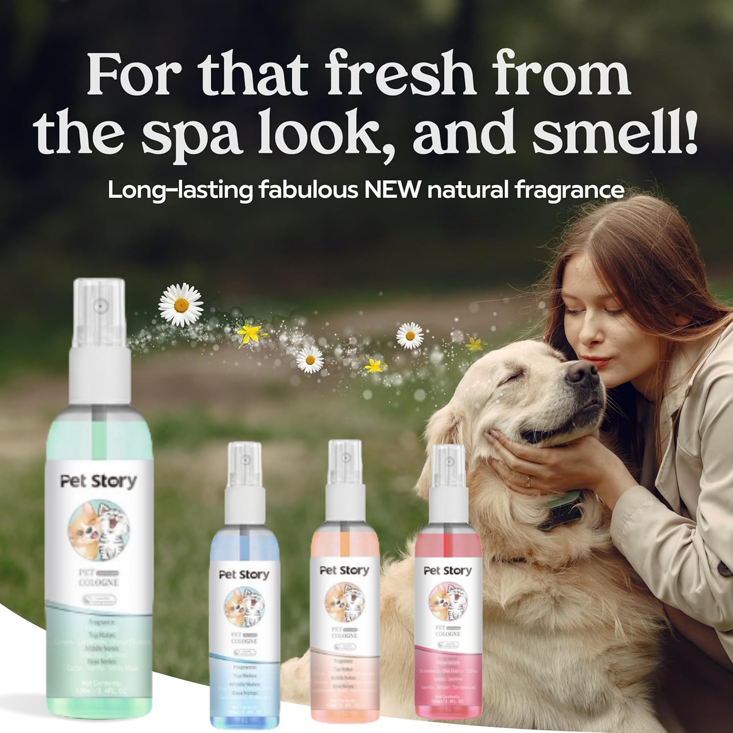 Pet Cologne Spray - สเปรย์กรูมมิ่งระดับพรีเมียม สเปรย์ดับกลิ่นสำหรับสุนัข น้ำหอมสำหรับสุนัข-สเปรย์โคโลญจน์สำหรับสุนัข สเปรย์สำหรับสุนัขติดทนนาน-แชมพูสำหรับสัตว์เลี้ยง ทำความสะอาดตาและหู