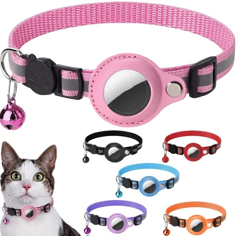 Pet Gps Tracker Collar - สําหรับ Apple Airtag กรณีปลอกคอแมว Bell ไนลอนสะท้อนแสงสําหรับสุนัข
