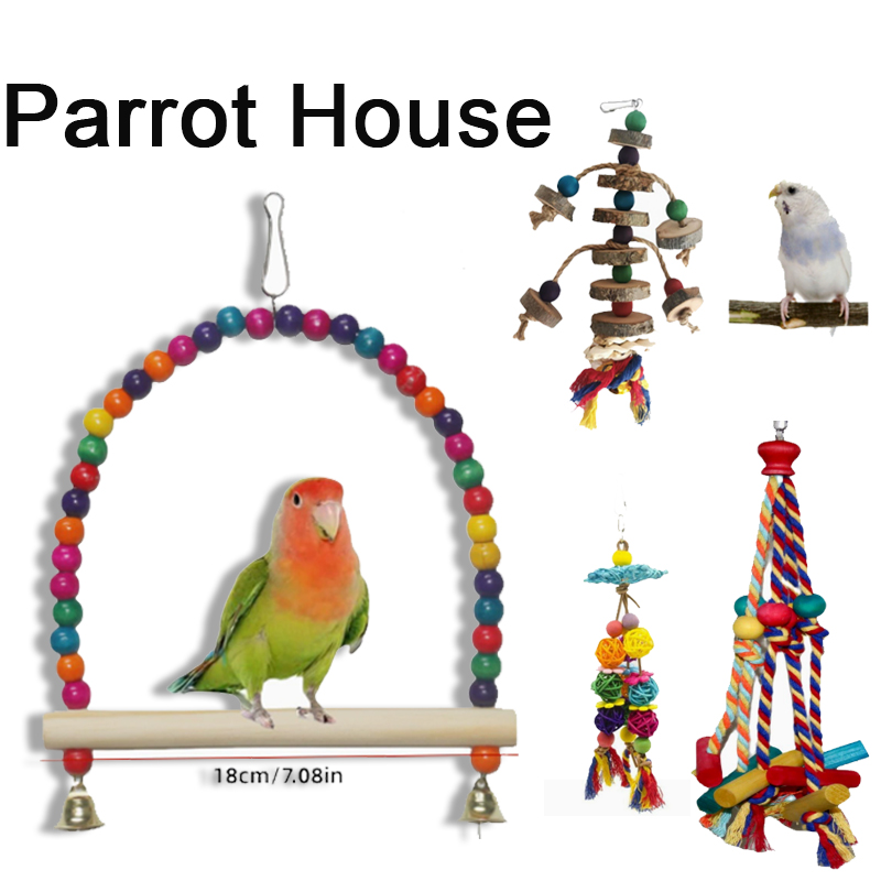 Pet Supplies Plus - ของเล่นนกแก้ว ที่นั่งแกว่งไม้หลากสี อุปกรณ์สำหรับนก รูปทรงแปลกใหม่ หลากหลายวิธีการเล่น ครบครันทุกแบบ