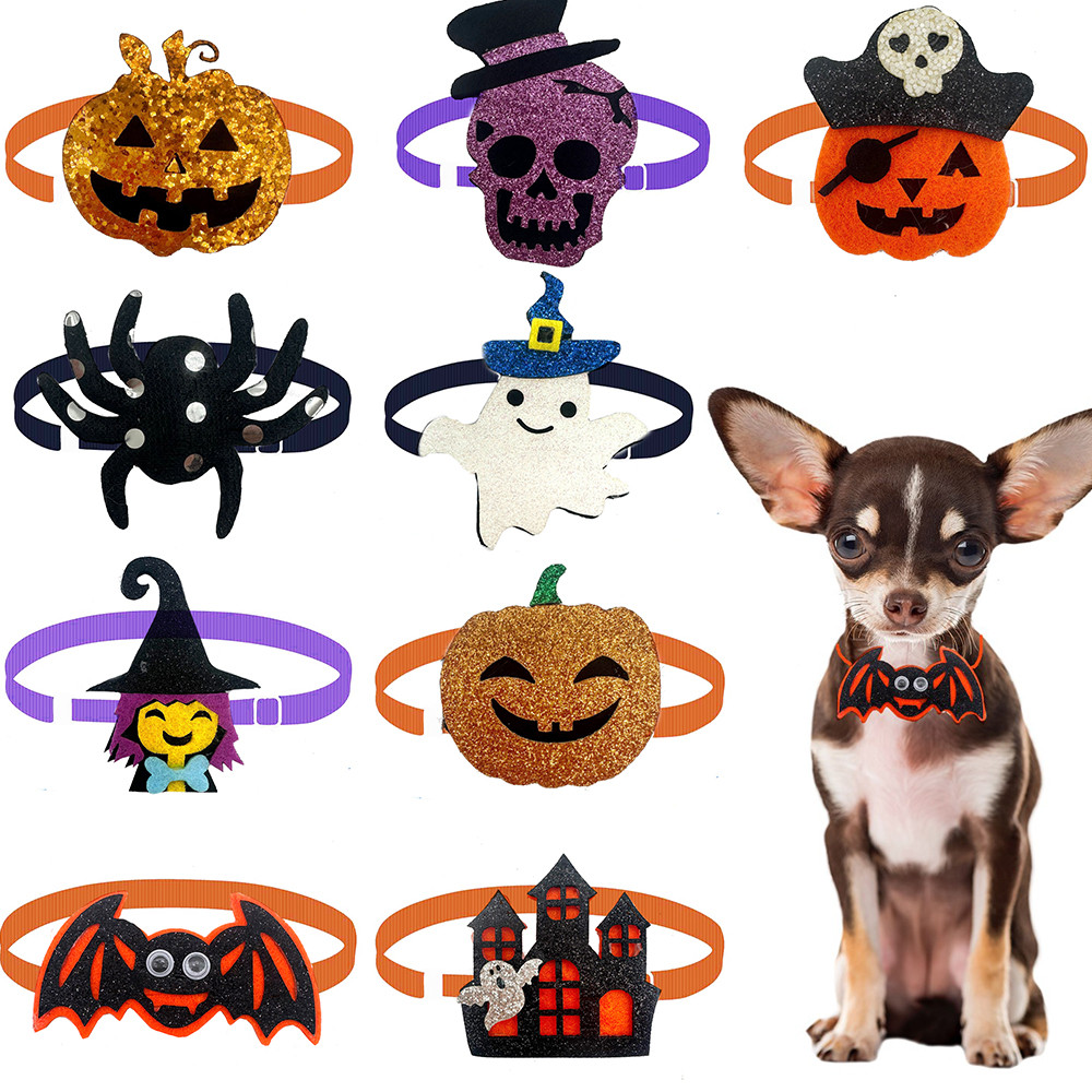 Pet Supplies In Bulk - โบว์ผูกคอสำหรับสุนัขและแมวขนาดเล็ก 50 ชิ้น สำหรับฮาโลวีน อุปกรณ์ตกแต่งสัตว์เลี้ยง โบว์สำหรับสุนัข
