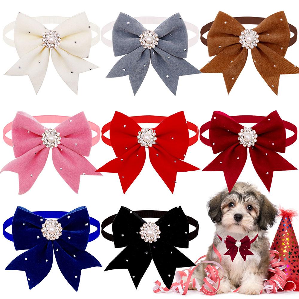 Pet Supplies In Bulk - 8PCS ปลอกคอสุนัขดอกไม้ริบบิ้นเพชรสุนัขกรูมมิ่งอุปกรณ์เสริม Handmade ปรับจํานวนมาก Bow Tie