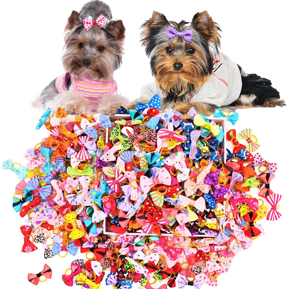 Pet Supplies In Bulk - 50PCS สุนัข Bows ยาง Handmade สัตว์เลี้ยง