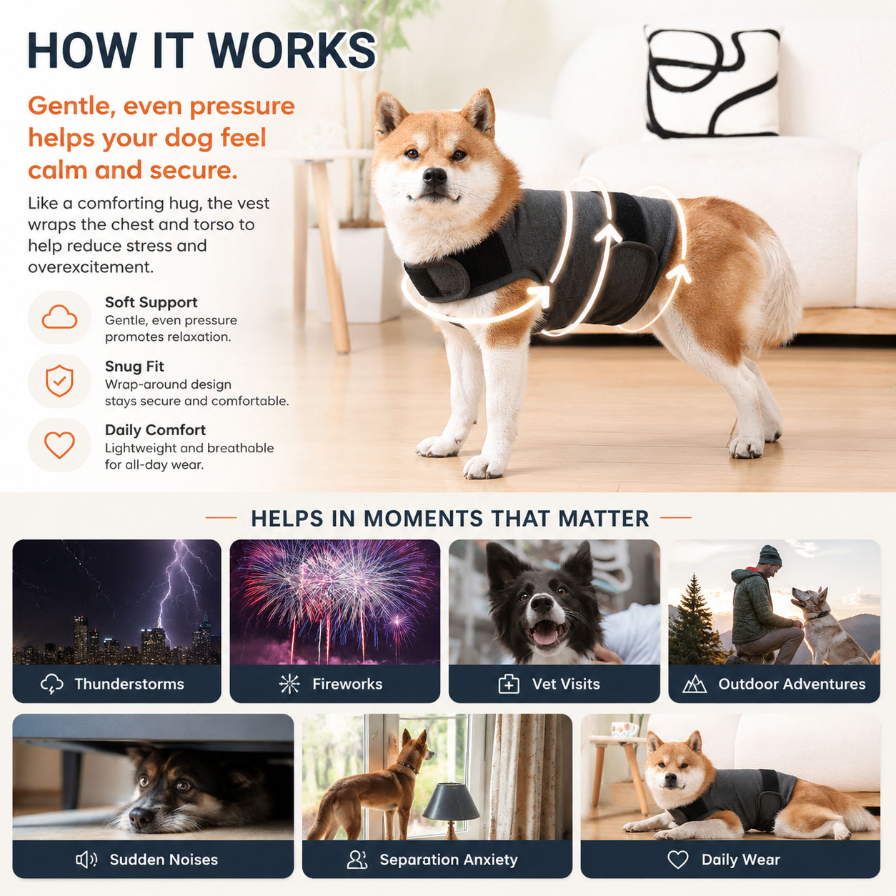 เสื้อกั๊กคลายความวิตกกังวลสำหร - Dog Anxiety Vest บทวิจารณ์และราคา
